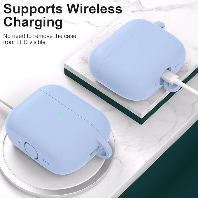 ATUAT for AirPods Pro 3 Case Cover with Cleaner, Protective Soft Silicone Skin with Keychain for Women Men for Apple AirPods Pro 3rd Generation Case(2025), Front LED Visible, Light Blue