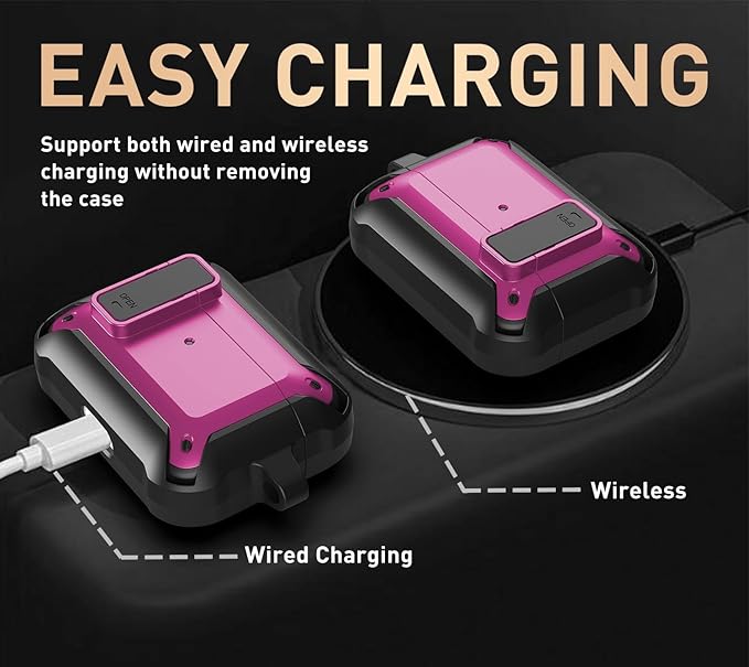 for Airpods Pro 3 Case with Magnetic Automatic Lock, Rugged Apple Airpod Pro 3rd Generation Cover 2025, Armor Shockproof iPod Pro3 Gen Protective Shell with Carabiner&Cleaner kit, Black/Magenta