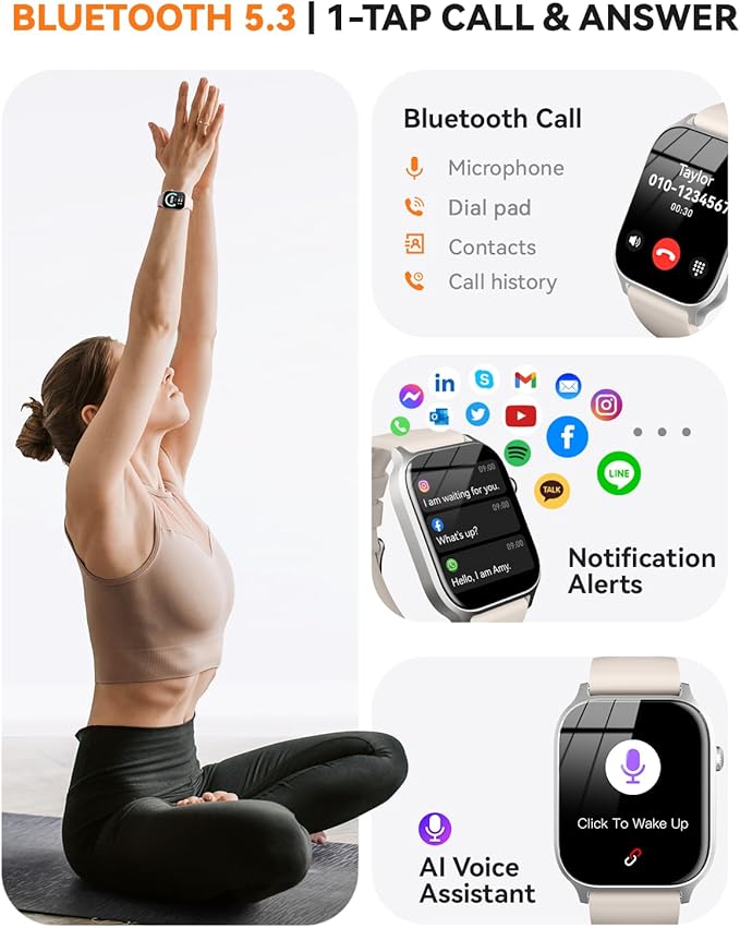 Smart Watches for Women Men, Fitness Tracker Watch with 110 Sports Modes, Step Counter/Sleep Monitor/Pedometer, IP68 Waterproof, Bluetooth Call & Music Control Smartwatch for iPhone/Android,Starlight