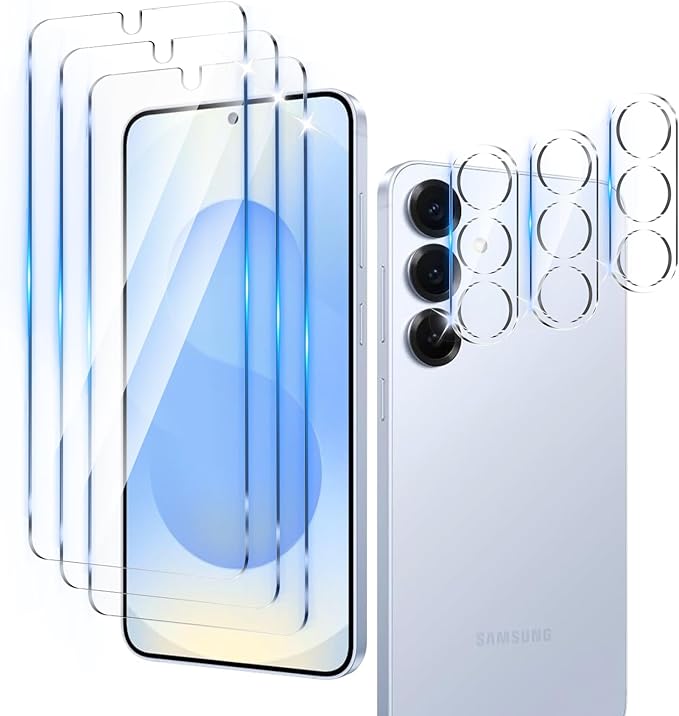 3 Pack Screen Protector Designed for Galaxy S25 with 3 Pack Tempered Glass Camera Lens Protector,Ultra HD Clear,9H Hardness,Easy Install - Case Friendly,Scratch Resistant