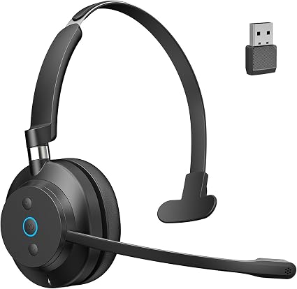 Wireless Headset with Mic for PC, Bluetooth & USB Dongle for Work
