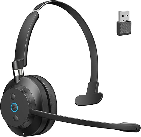 Wireless Headset with Mic for PC, Bluetooth & USB Dongle for Work