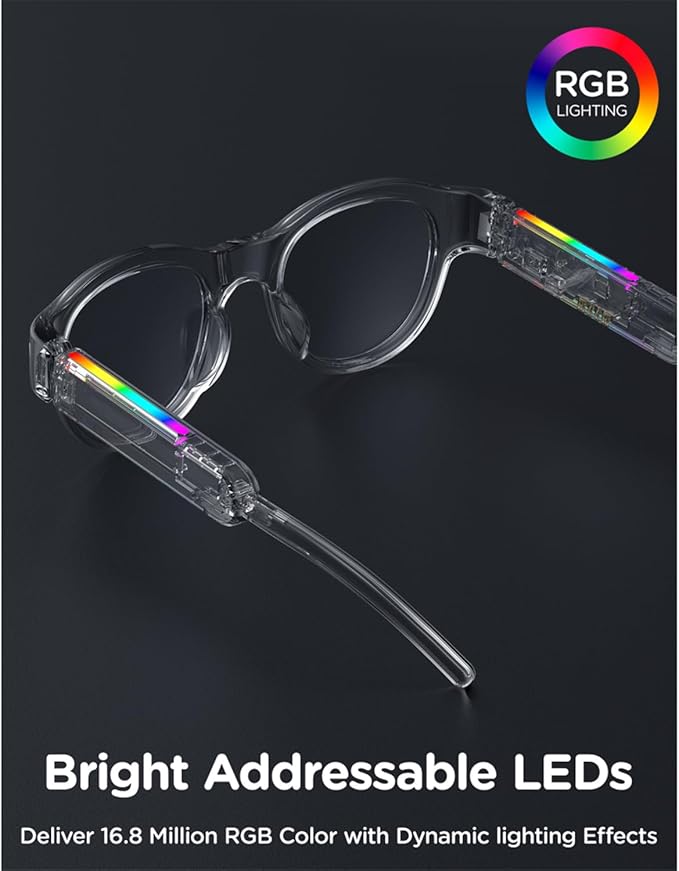 Kids Smart Glasses: UV400 Blue Light Glasses - Built-in Mic & Open Ear Bluetooth Speakers - 7-color RGB Light Strip - Voice & Touch Control - Works with iOS/Android for Kids 6-12 Gifts