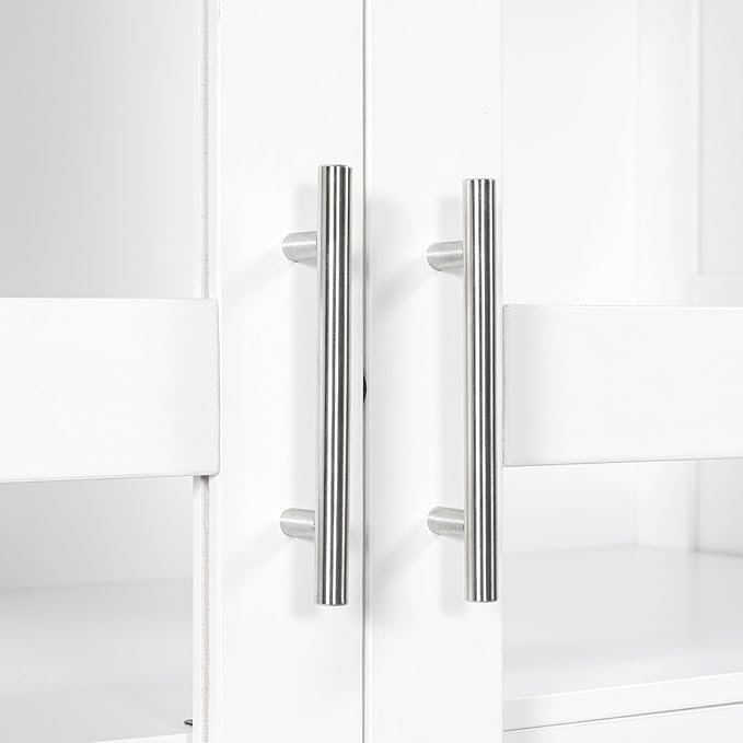 Kitchen Pantry Cabinet 44.7Wx20Dx75H inch, Freestanding Storage Display Cabinets with Glass Doors and 4 Built-in Drawers for Living Room, Home Office,White