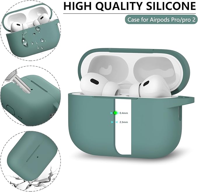 Ljusmicker for AirPods Pro Case Cover with Cleaner Kit,Silicone Protective Cover for Apple AirPods Pro 2nd/1st Generation Cases for Women Men,AirPods pro 2 Case Accessories with Keychain-Pine Green
