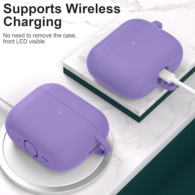 ATUAT for AirPods Pro 3 Case Cover with Cleaner, Protective Soft Silicone Skin with Keychain for Women Men for Apple AirPods Pro 3rd Generation Case(2025), Front LED Visible, Lavender