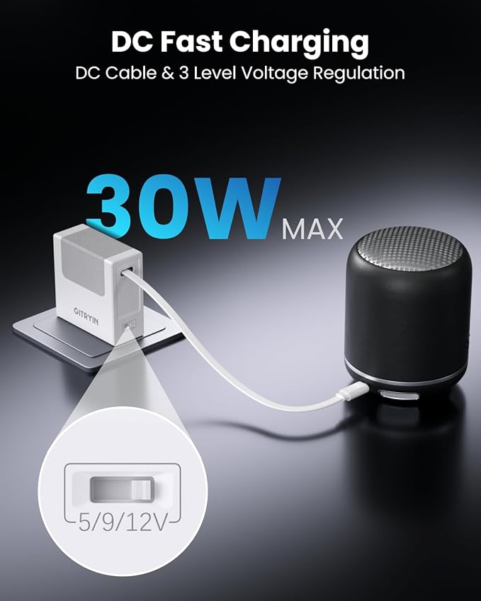 Gitryin 12V 2.5A Power Supply Adapter with Retractable 33.5in DC Power Cord, 30W Retractable Charger with Foldable Plug, Compatible for LED Strip Light, Camera, BT Speaker, GPS, Webcam, Router, TV Box