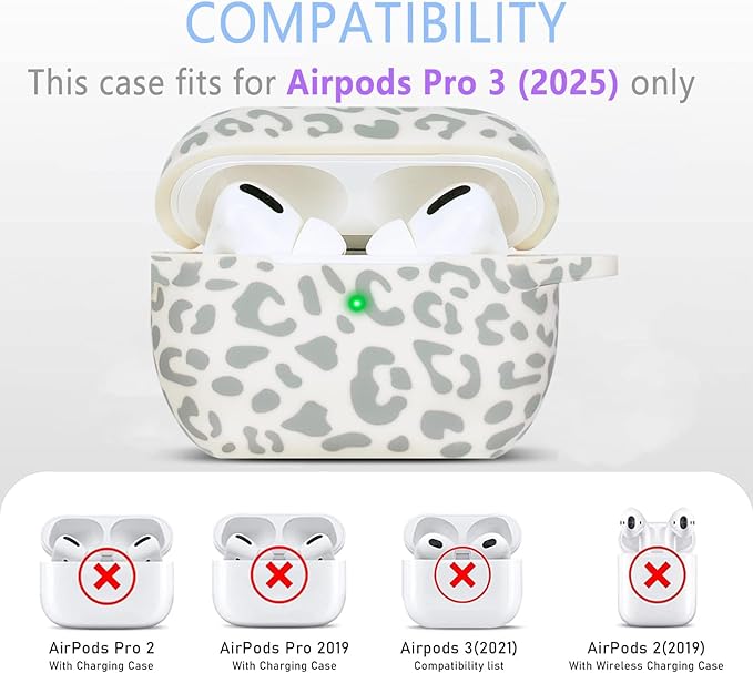 Case Compatible with AirPods Pro 3 Generation 2025 Cover with Keychain, Gawnock Leopard Print Skin Soft Cover for AirPods Pro 3 Case Full Protection,Front LED Visible,Beige Leopard
