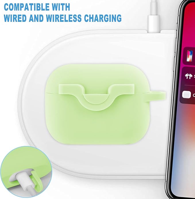 Secure Lock Case for Airpods Pro 2 Case with Cute Bling Keychain, Silicone Protective Case Cover for Airpods Pro 2nd Generation Case Women Girls - Matcha Green