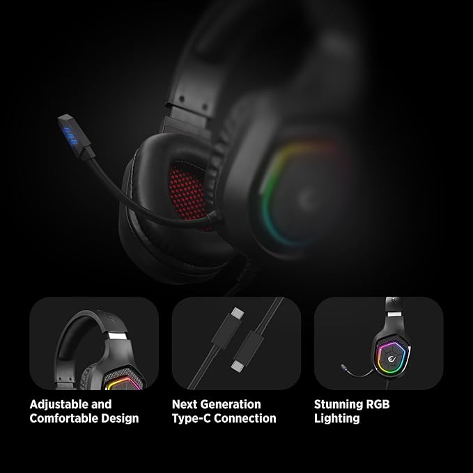 Rampage RM-K90 Wired Gaming Headset with Microphone – RGB Headphones with Mic, 50mm Drivers, Noise-Canceling for PC, PS4, PS5 & Laptop Gaming
