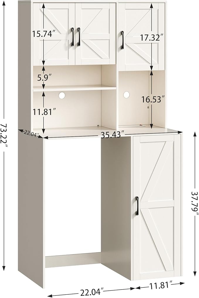 Mini Fridge Cabinet with Storage, Coffee Bar Cabinet with Mini Fridge Space and Outlet, Wine Bar Stand with Microwave Shelf, Beverage Station for Kitchen, Dorm, Office White KH02MRW