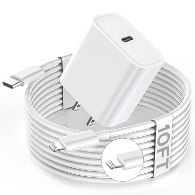 Apple Fast Charger, 10FT Extra Long Fast iPhone Charger Travel Plug Adapter Super Quick Apple Charging USB C Wall Charge Block with 10Foot Lightning Cable Cord for iPhone 14/13/12/11/X/XR/SE2022/iPad