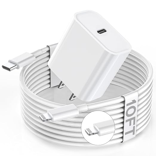 Apple Fast Charger, 10FT Extra Long Fast iPhone Charger Travel Plug Adapter Super Quick Apple Charging USB C Wall Charge Block with 10Foot Lightning Cable Cord for iPhone 14/13/12/11/X/XR/SE2022/iPad