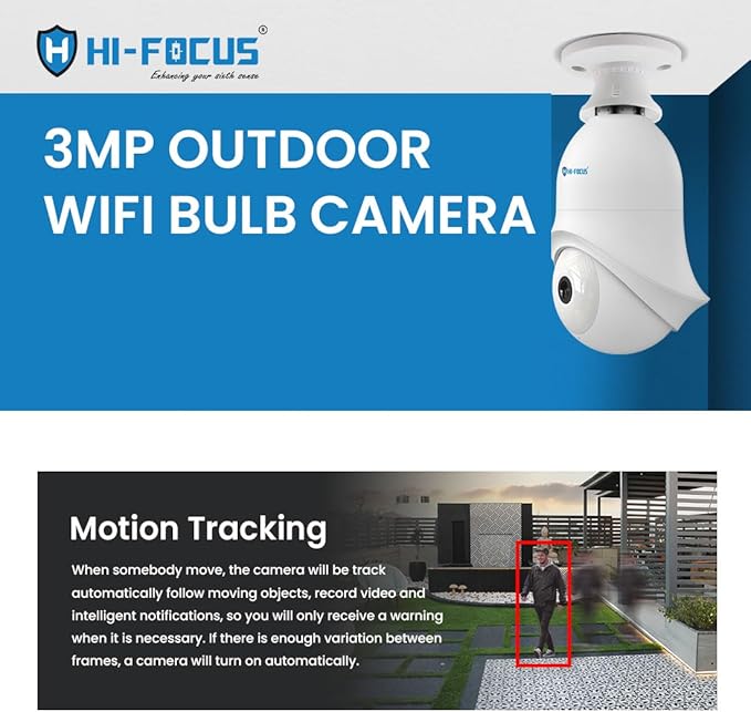 3MP Outdoor PT WiFi Bulb Camera|Easy instalaltion in Holder|Smart Dual Light|Two Way Audio|Wireless Connection| Pan & Tilt Security Camera|IP65