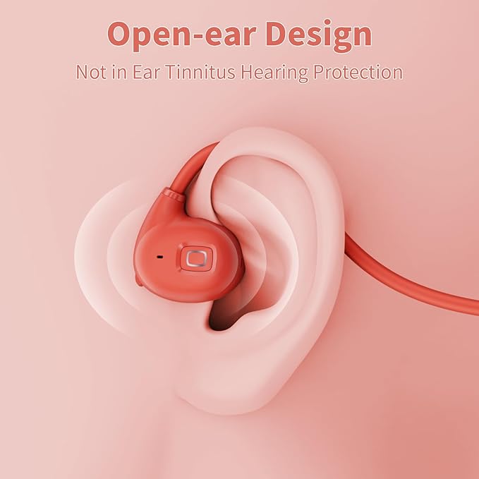 Ear Headphones Wireless Bluetooth, Air Conduction Headset Wireless Earbuds, Sports Headphones with HD Stereo Sound, Secure Fit Earhooks, 24H Playtime, Calling for Gym(Orange)