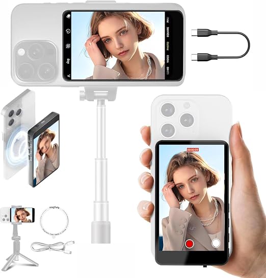 SYNCO Xview M4 Wireless Phone Vlog Selfie Monitor for iPhone & Android, 4K/1080P Rear Camera Phone Monitor with 164FT Range, Low Latency, Built-in Speaker for YouTube TikTok Live Streaming (Black)