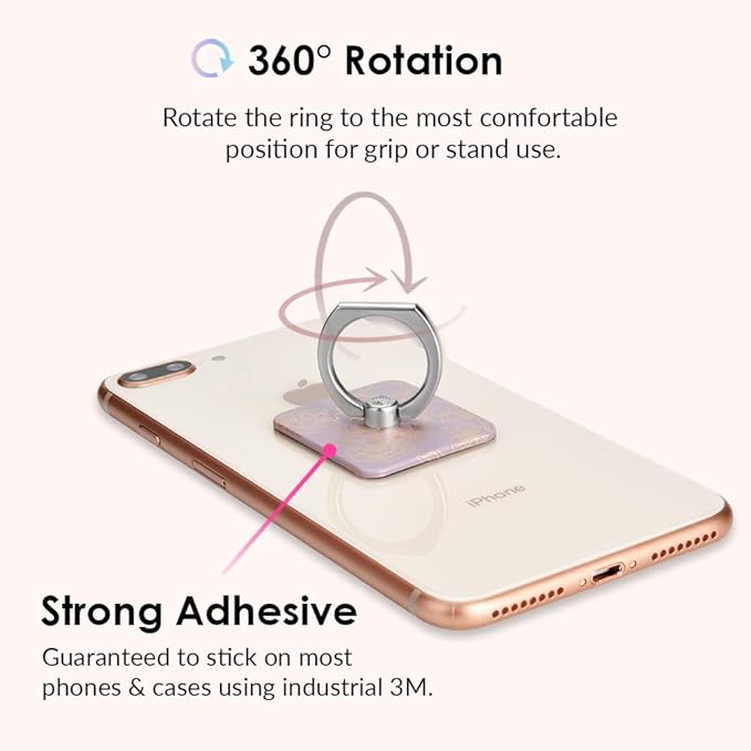 Velvet Caviar Cell Phone Ring Holder - Finger Ring & Stand - Improves Phone Grip Compatible with iPhone, Galaxy and Most Cases (Except Silicone/Leather) - Purple Rose Gold Flowers