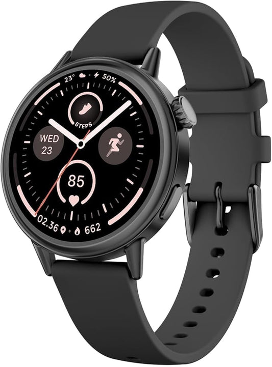 TOOBUR Petite Smart Watch for Women, 1.1'' AMOLED Screen Smartwatch, Compatible Android & iOS Phones, Answer/Make Calls, Fitness Tracker with Heart Rate/Step/Calories Monitor, 100+ Sports Modes, Black