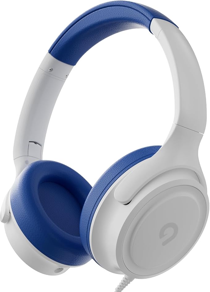Kids Headphones with Cord-3.5mm Jack 85/94dB Safe Volume Control Built-in Microphone On-Ear Headphones for Kids/Teens/School/Travel/3.5mm Devices(White)