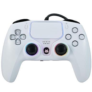 NBCP Wired Controller for PS5 - Gaming Controller for PlayStation 5, PS4, PC/Steam, Turbo & Linear Hall-effect Trigger, Dual Vibration, 3.5mm Audio Jack - White