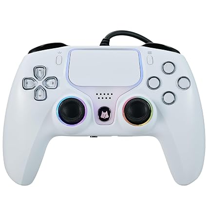 NBCP Wired Controller for PS5 - Gaming Controller for PlayStation 5, PS4, PC/Steam, Turbo & Linear Hall-effect Trigger, Dual Vibration, 3.5mm Audio Jack - White