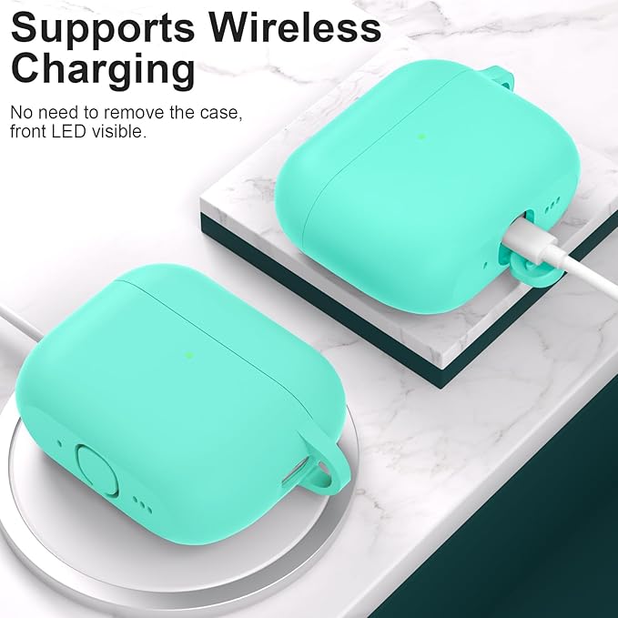 ATUAT for AirPods Pro 3 Case Cover with Cleaner, Protective Soft Silicone Skin with Keychain for Women Men for Apple AirPods Pro 3rd Generation Case(2025), Front LED Visible, Mint Green