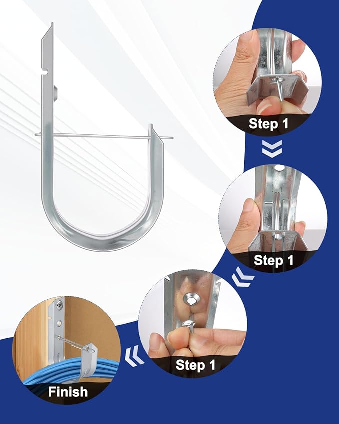 50 Pcs 2" Galvanized Steel J-Hooks, Heavy Duty Wall Mount Cable Support J Hook with Retainer Clip for Cable Management