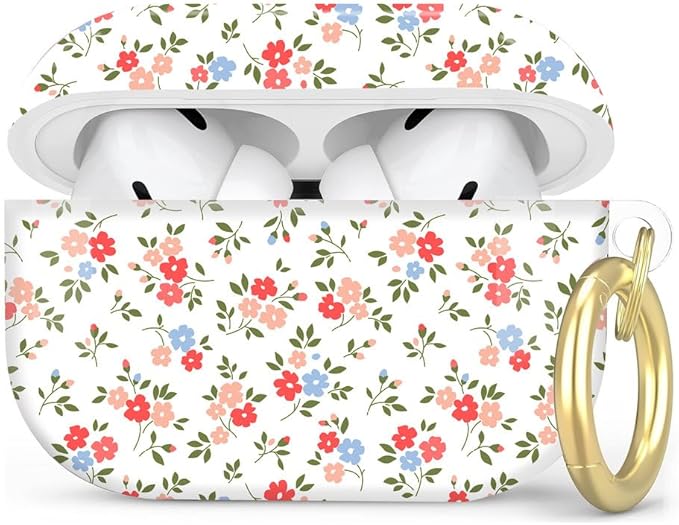 Compatible with AirPod Pro 2nd/1st Generation Case Cover with Key Chain,Full Protective Shockproof Wireless Headphone Case for Airpod Pro 2023/2022/2019(White Floral)