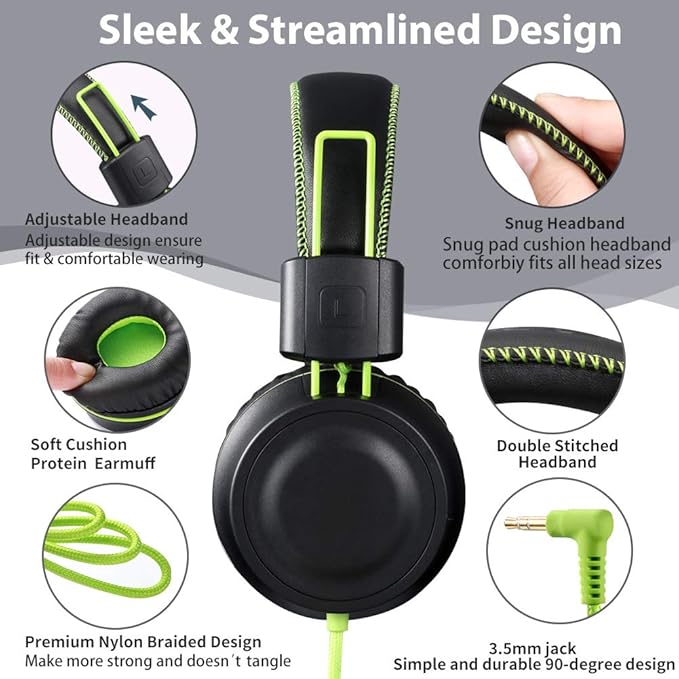 M2 Kids Headphones Wired Headphone for Kids,Foldable Adjustable Stereo Tangle-Free,3.5MM Jack Wire Cord On-Ear Headphone for Children/Teens/Girls/School/Kindle/Airplane/Plane/ (Black)