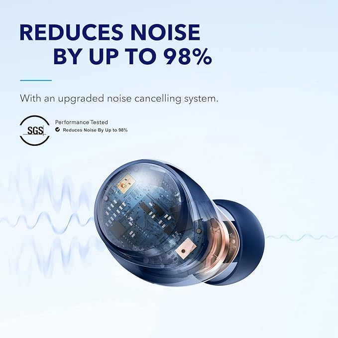 Soundcore by Anker Space A40 Auto-Adjustable Active Noise Cancelling Wireless Earbuds, Reduce Noise by Up to 98%, 50H Playtime, Hi-Res Sound, Comfortable Fit, App Customization(Renewed)