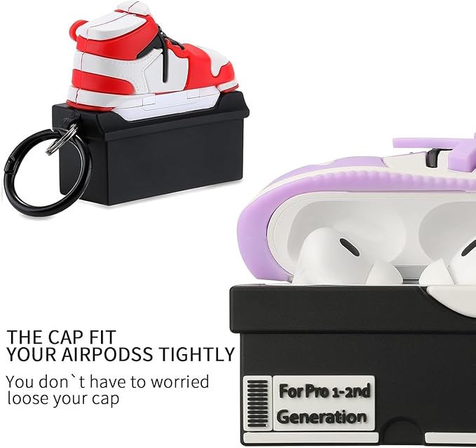 for Apple AirPods Pro 2nd Generation Case,Cute Cartoon Shoe Box Soft Silicone Protective Cases for AirPods Pro 2 Case with Keychain for Women Men, A-Red+Purple,2Pack