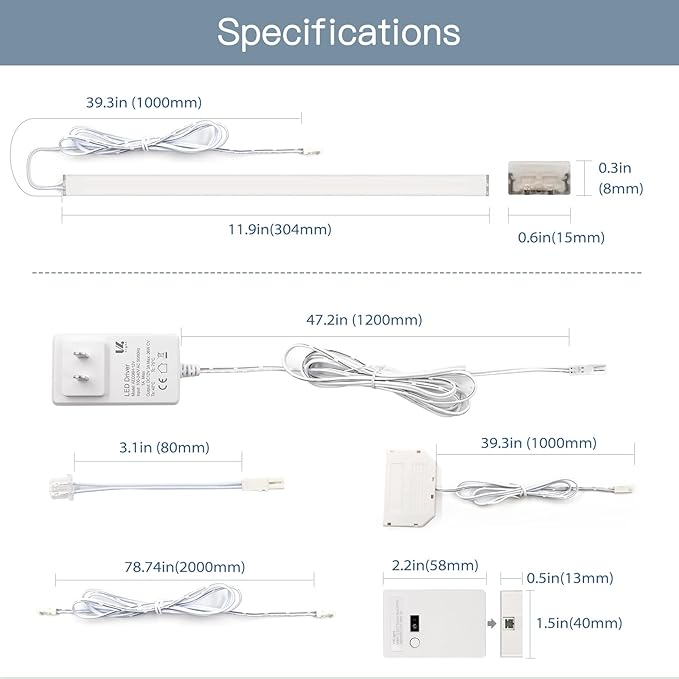 Plug in Under Cabinet Lighting, 6 Pack 12 Inch Ultra-Slim LED Light Bars, Smart App/Voice/Remote Control, Works with Alexa, Dimmable & CCT Adjustable, 5W/Bar, for Kitchen, Closet, Counter