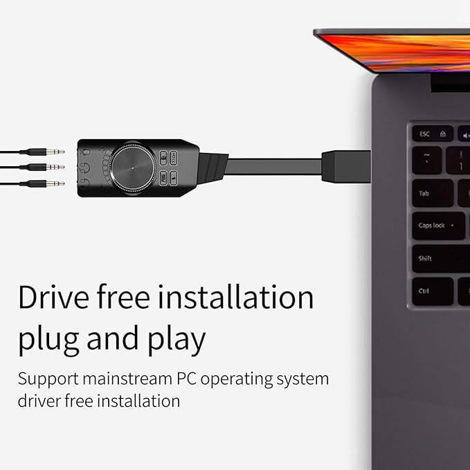 USB Sound Card with 7.1 Surround | Plug & Play for Gaming Headset, Microphone Mute Key, Compatible with Android, Switch