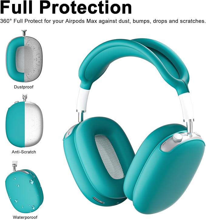 ATUAT for AirPods Max Headphones Case, Protective Silicone Case Cover Skin Accessories Anti-Scratch for Women Men for Apple AirPods Max 2024/2020 (USB-C/Lightning), Teal