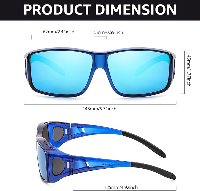 FIMILU 2PCS Polarized Sunglasses Fit Over Glasses for Men, Wrap Around Sunglasses for Driving & Outdoor UV400 Protection