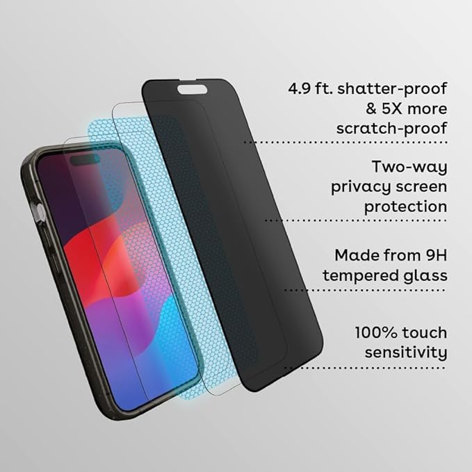 CASETiFY Impact Privacy Screen Protector [Strengthened 9H aluminosilicate glass, applicator included] for iPhone 16 Plus