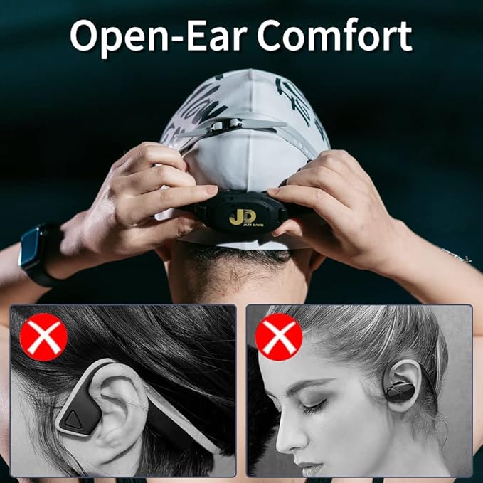 Bone Conduction Headphones, Open Ear Sport Headphones with Headband Waterproof Wireless Earphones with Microphone Innovative Wearing Method for Swimming and Workouts (Black)