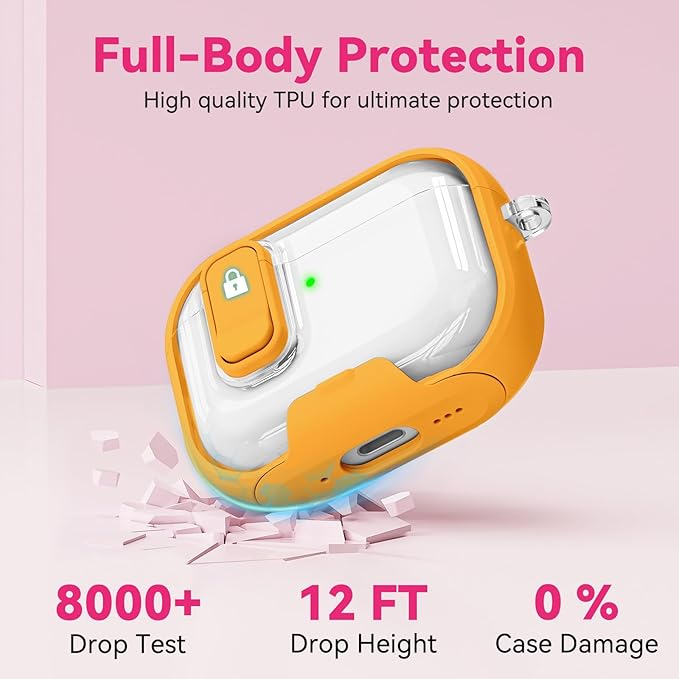 for Airpods Pro 3 Case 2025, Anti-Yellowing Clear Case for Airpods Pro 3 with Secure Lock & Phone Stand, Soft TPU Drop Protection Cover with Cleaning Kit (Yellow)