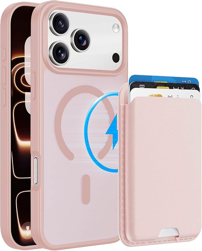 Magnetic for iPhone 17 Pro Max Case with Detachable Wallet, Compatible with MagSafe, Credit Card Holder with Slim Shockproof Protective Phone Cover, Pink