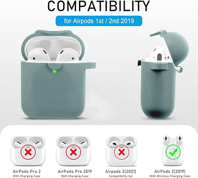 Secure Lock Silicone Case Compatible with AirPods 1 & 2, Bling Keychain, Soft Protective Earpod Case Cover, Women Girls - Pine Green