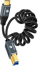 Coiled USB B to USB C Cable, 5Gbps USB C to USB B Printer Scanner Retractable Cable for MacBook, PC, Laptop, MIDI Keyboard, DJ Controller(Extend up from 0.75FT to 3.3FT) - Image 1