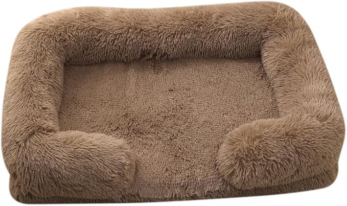Orthopedic Dog Bed for XXL Dogs - Washable Memory Foam Pet Sofa, Fluffy Plush Rectangular Bed, Waterproof Anti-Anxiety Couch, Khaki, XXL
