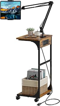 Cidaziya Floor Kindle Phone Tablet Stand with Side Table & Charging Station