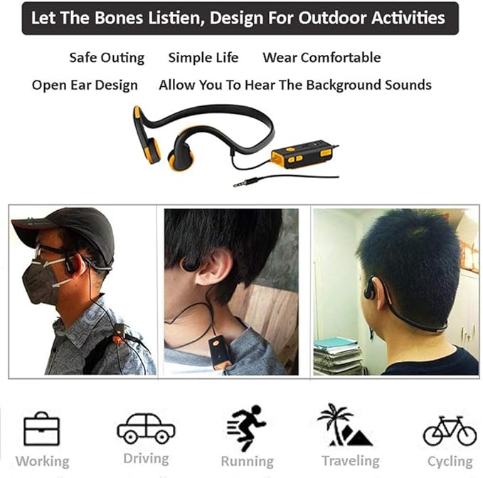 Bone Conduction Headphones, Open Ear Sports Headphone, with IP8 Waterproof Sweatproof and Noise Reduction Microphone, for Running, Sports, Fitness,Black