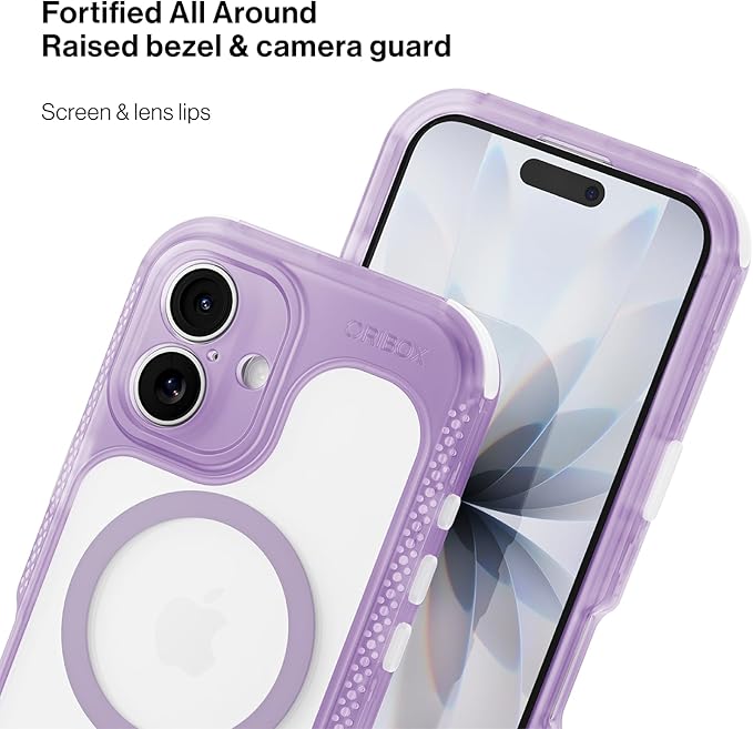 ORIbox Seralyn Series for iPhone 16 Case - MagSafe Compatible, Triple-Layer Shockproof Protection, Crystal-Clear Back with Elegant Matte Frame(6.1", Lilac Dream)