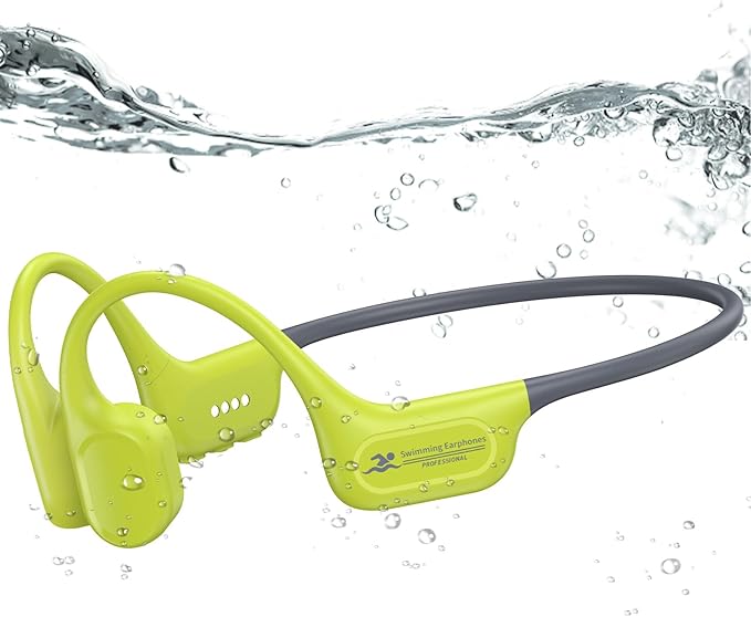 Swimming Headphones IP68 Waterproof, Open Ear Bone Conduction Underwater Headphones Bluetooth 5.4& MP3 with 32GB Memory Card, Soft/Skin/Lightweight Sound Swim Earbuds-SurfAudio(Green