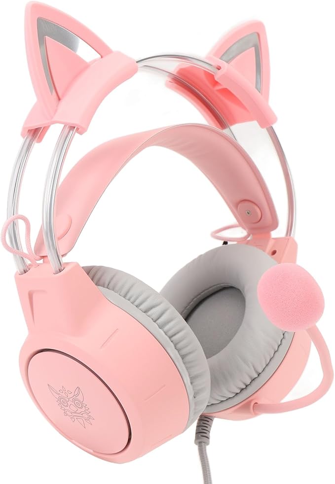 Eujgoov Cat Ear Gaming Headset Rainbow RGB Lighting, Detachable Cat Ears, Surround Sound 7.1 Mic, USB and 3.5MM Multi Platform Compatibility with Breathing LED for PC Laptop Game Console