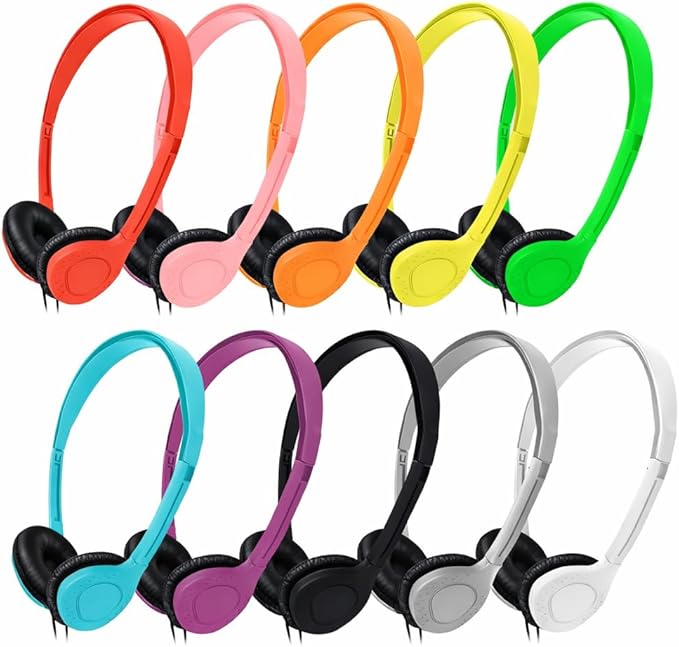 Maeline Wired On-Ear Headphones, Stereo Sound Headset with Cushioned Earpads for Classroom (K-12 - College) Student Online Learning, TV, Library, Travel, 3.5mm Jack - 20 Pack - Bulk Wholesale