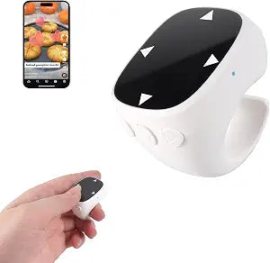 Wireless Bluetooth Air Finger Ring Mouse, Rechargeable TikTok Scrolling Ring with Touchscreen, Page Turner for E-Book Remote Control Short Video Camera Shutter, for Phone Tablet Android iOS(White)