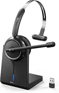 LEVN Wireless Headset 5.2 for Call Center, BluetoothHeadphones with Mic for Work(Noise Cancelling), 65 HoursWoktime & Mute Button,Wireless Headset for Work fromHome/Office/PC/Computer/Laptop(Black)
